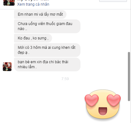 Lời chia sẻ và hình ảnh của khách hàng sau khi nhấn mí mắt và bóc mỡ mí mắt.